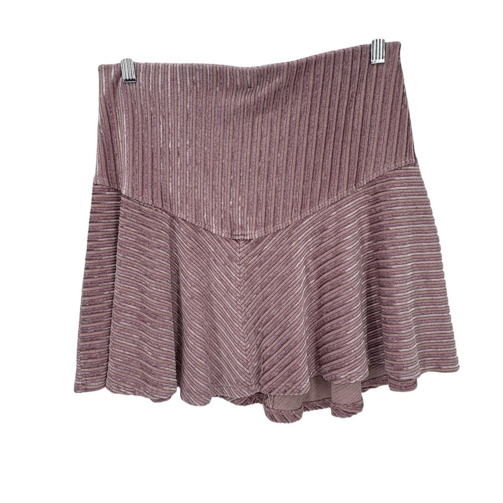 Free People Mini Skirt Large Light Purple Chenille Knit Flare Boho Textured